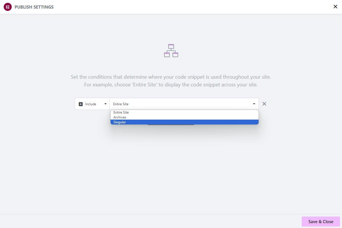 Custom Code conditions dialog with Save and Close button