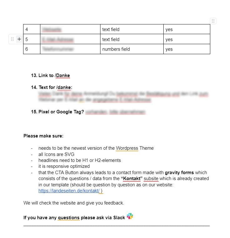 Development instruction sheet — second part with legal texts, form and script information
